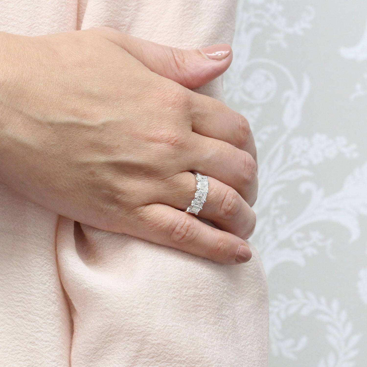 Platinum Emerald Cut Diamond Five Stone Eternity Ring - Image 3